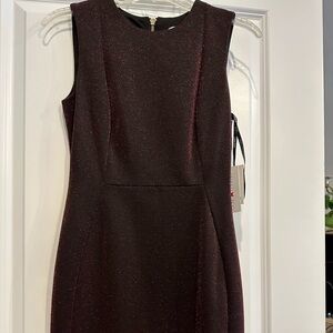 NWT CALVIN KLEIN Womens Red Sparkle on black, Sleeveless dress, size 2